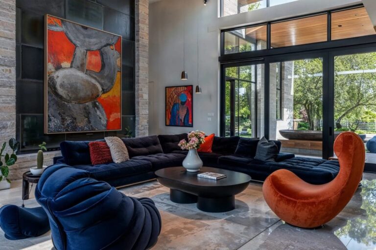 сучасний дизайн багатофункціональної вітальні, зонування, трансформовані меблі, освітлення, системи зберігання