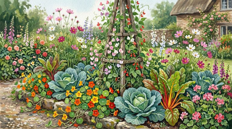 схема посадки "Англійський Котедж" (для пишної, трохи хаотичної грядки)